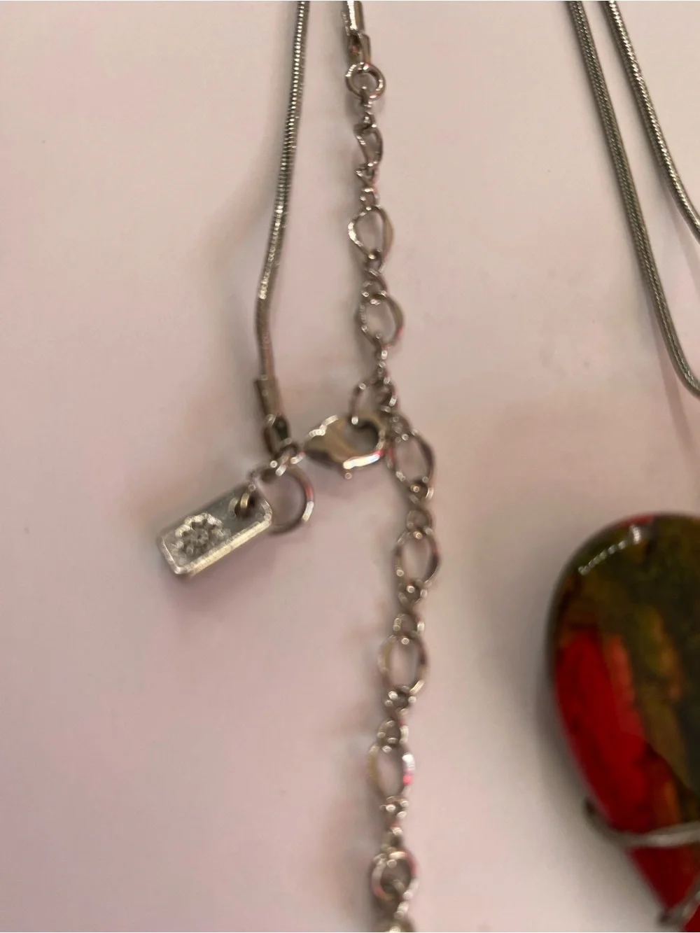 Red Heart Pendant Necklace with Silver Wire Accent 12” New